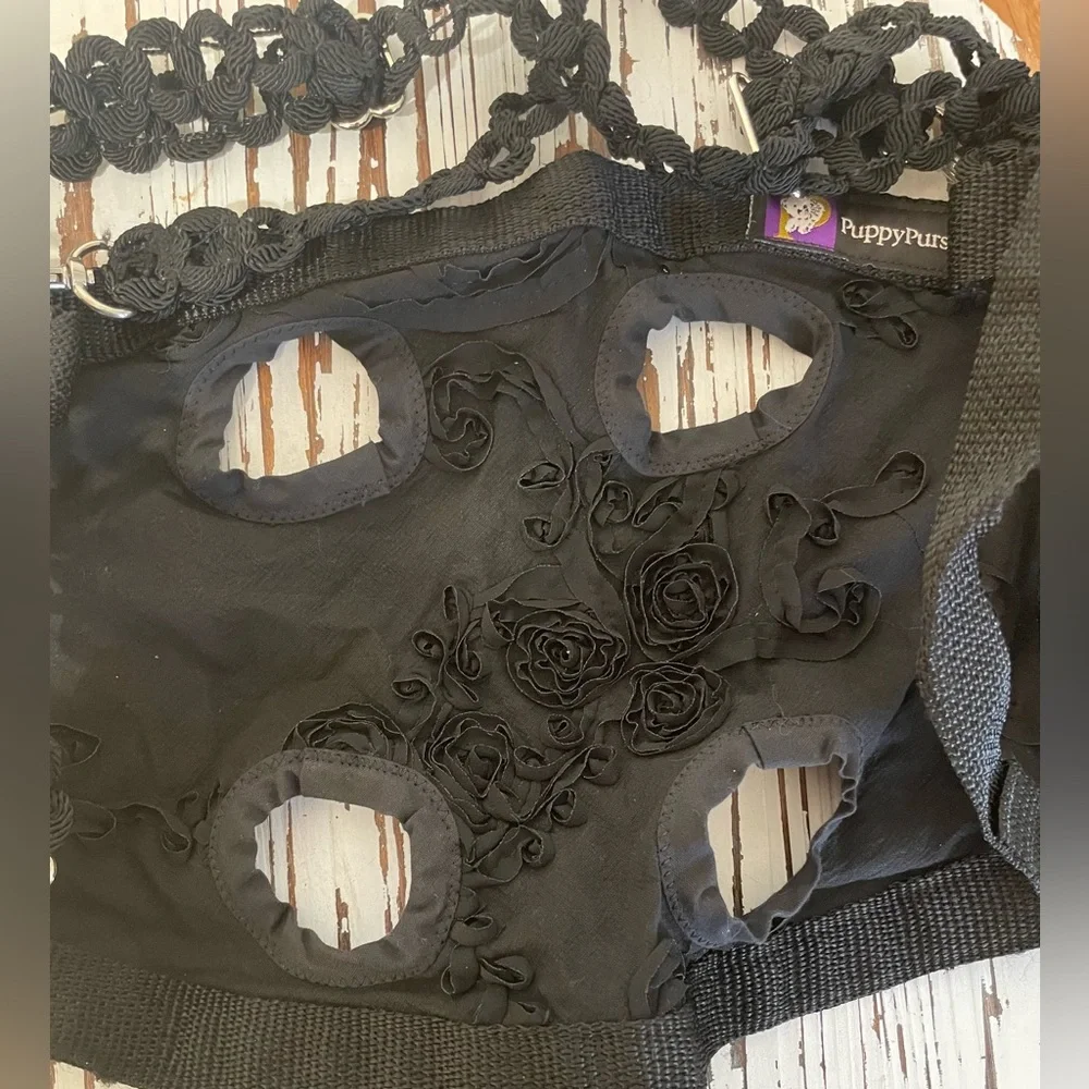 Black Floral Puppy Purse and Harness X-Large